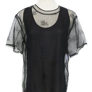 CHRISTIAN DIOR Black Silk Lace Layered Set Evening Top 34